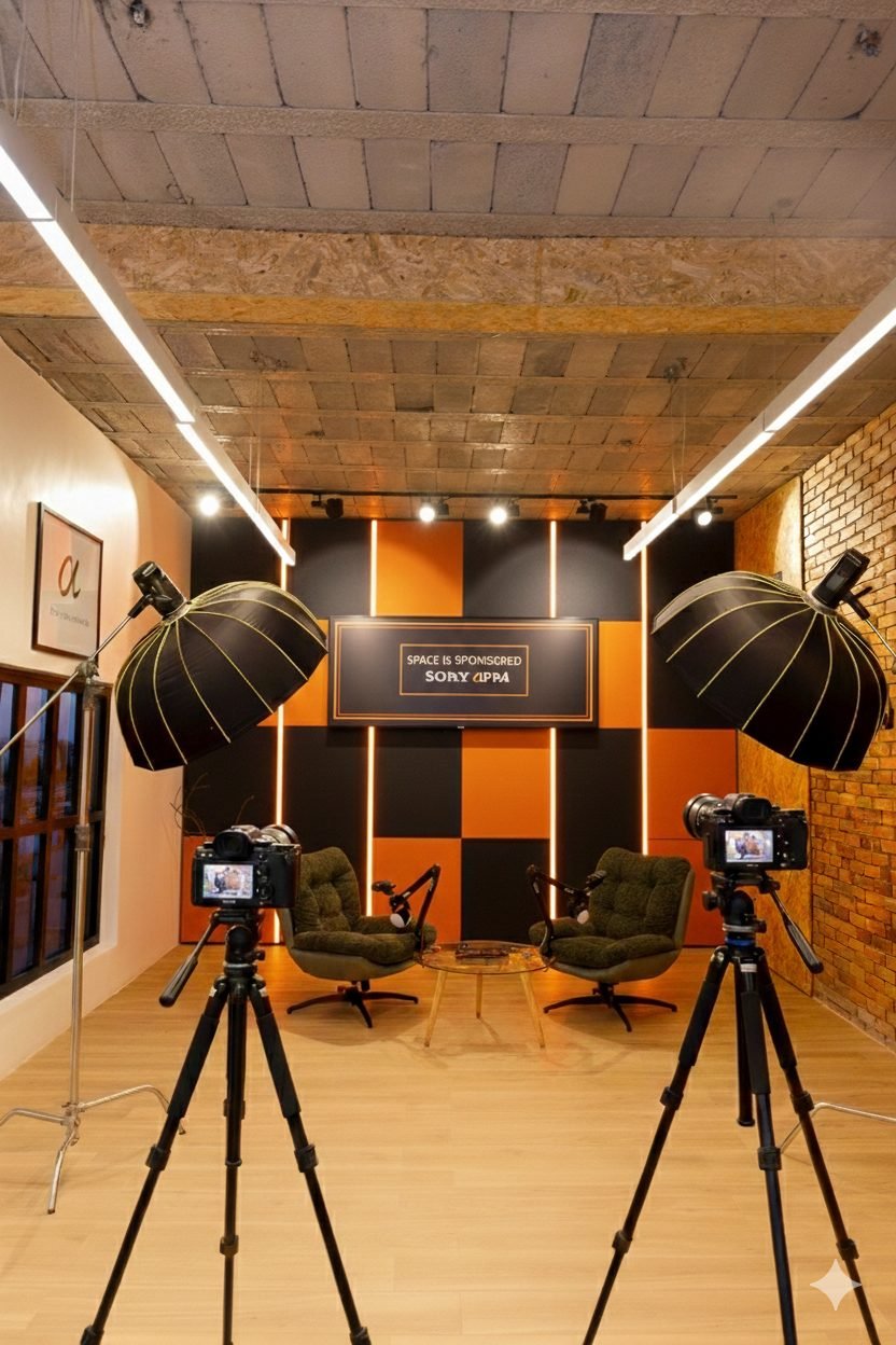 McB Studio 04 branded content studio with cameras and lounge chairs
